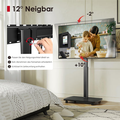 AOKCOS TV Bodenständer Rollbar mit Holzregal für 43-75 Zoll