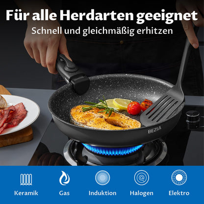 BEZIA Induktions Pfannen Set - Abnehmbare Griffe Antihaft