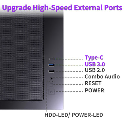 MUSETEX Y6 PC Gehäuse ATX Mid Tower mit 7 ARGB-Lüftern, schwarz