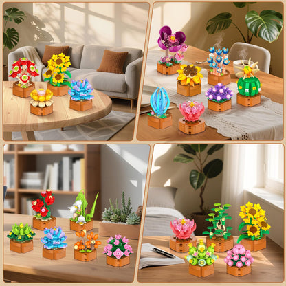 CUBIMANA Blumen Sukkulenten Klemmbausteine, 24 Bausätze, 2160 Teile