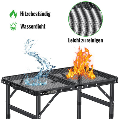 GARLLEN Grilltisch klappbar – Campingtisch höhenverstellbar 58x40 cm