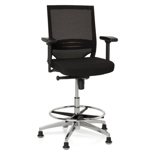 hjh OFFICE TOP Work 77 Counterstuhl Stoff/Netz Schwarz. Hoher Arbeitsstuhl mit Fußring für erhöhte Arbeitsplätze und Theken.