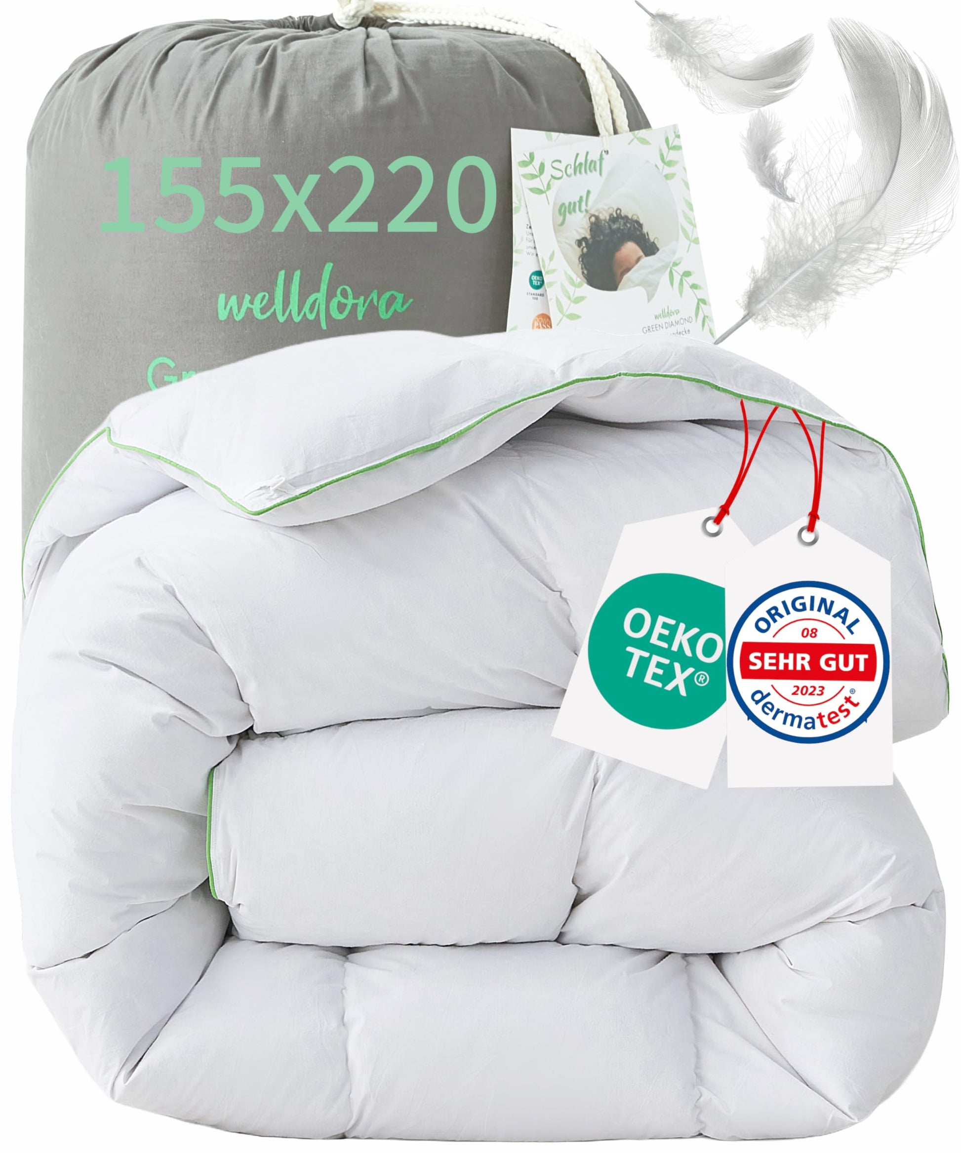 Welldora Komfort extraweiche Daunendecke 155x220 - Winter. Rechteckig, weiß, voluminös, isoliert optimal für Schlafkomfort.