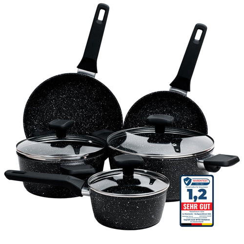 La Moustache 8-tlg. Antihaft Kochgeschirr-Set Aluminium – Onix: Dunkles, rundes Aluminium-Kochgeschirr zum Braten und Kochen.