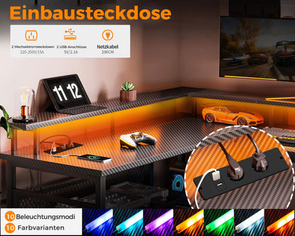 ODK Gaming Eckschreibtisch LED – Schwarz 168x120cm