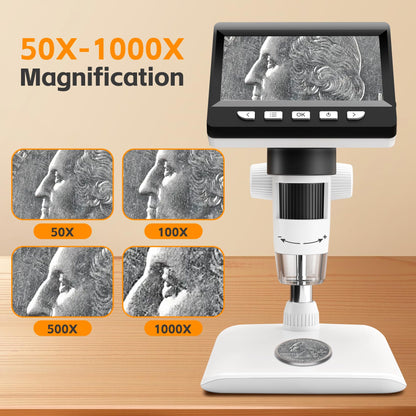 GlobalCrown Digitalmikroskop 37B mit 4,3-Zoll-Display, 1000-fach