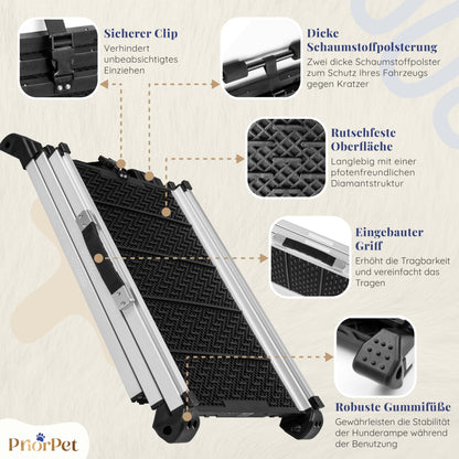 Hunderampe Auto Teleskop Klappbar Alu – Schwarz für grosse Hunde