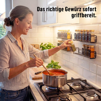 Deco haus Gewürzregal Wand ohne Bohren, 4er Set mit 24 Gewürzgläsern