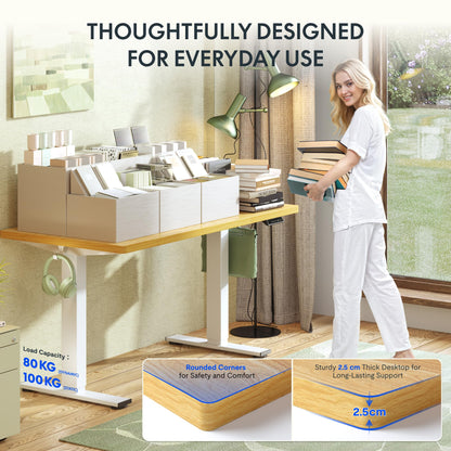 FLEXISPOT Höhenverstellbarer Schreibtisch 140x80cm – Einteilig, Weiss