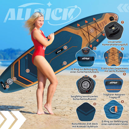 ALLPICK Premium SUP Board Set Aufblasbar Marineblau 180kg