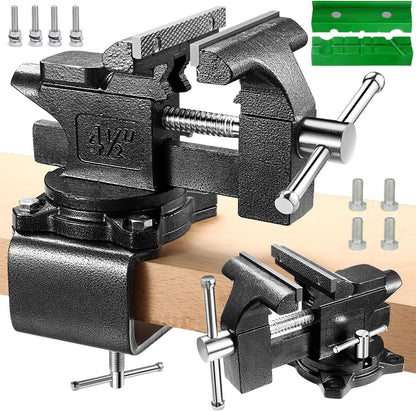 Mehrzweck-Tischschraubstock drehbar 270° - 110mm Spannweite. Grauer Metallschraubstock zum festen Einspannen von Werkstücken.