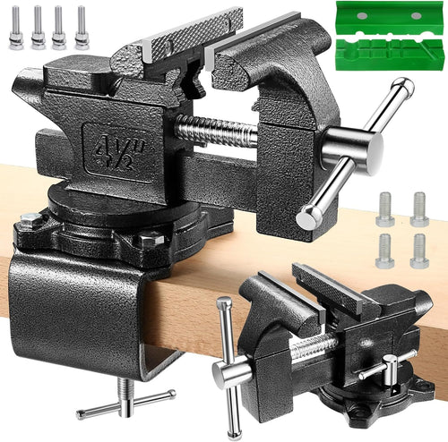 Mehrzweck-Tischschraubstock drehbar 270° - 110mm Spannweite. Grauer Metallschraubstock zum festen Einspannen von Werkstücken.