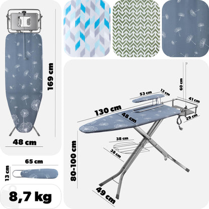 KADAX Bügelbrett mit Ärmelbrett, Steckdose – Dunkelblau