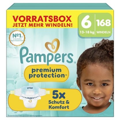 Pampers Premium Protection Windeln Grösse 6, 13–18 kg, 168 Stück mit Urin-Indikator
