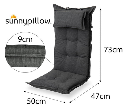 sunnypillow Gartenstuhlauflage Hochlehner 2er-Set, Anthrazit