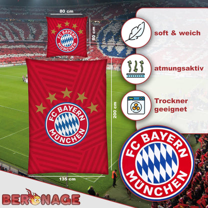 FC Bayern München Bettwäsche 5 Sterne Rot 135x200 cm Baumwolle
