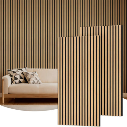 TONOR Akustikpaneele Holz, Wandpaneele Teak, 2er-Set 120 x 60 cm mit Lamellenstruktur aus Holzfurnier