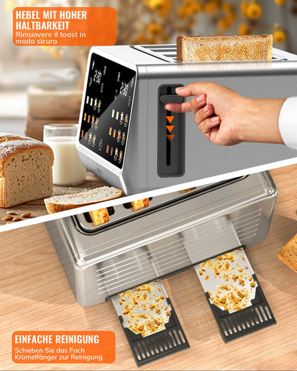 Keenstone Toaster 4 Scheiben mit Touchscreen, Edelstahl, TAC1001-CB