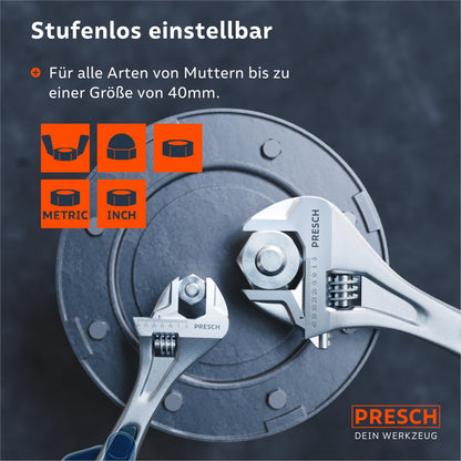 PRESCH Rollgabelschlüssel Set 200 & 300 mm, verstellbar, Stahl