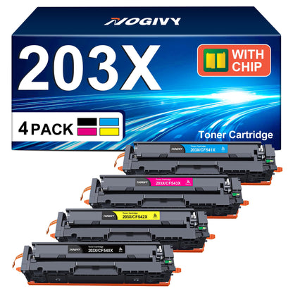 NOGIVY 203X 203A Toner 4er-Pack kompatibel für HP Color LaserJet Pro, vier Kartuschen in Schwarz, Cyan, Gelb und Magenta