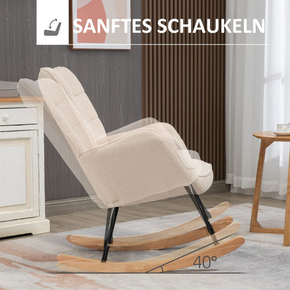 HOMCOM Schaukelstuhl Berbervlies mit Holzkufen - Beige
