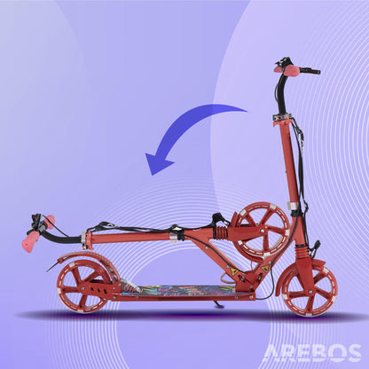 Arebos Cityroller Tretroller – Rot, Klappbar mit LED Räder