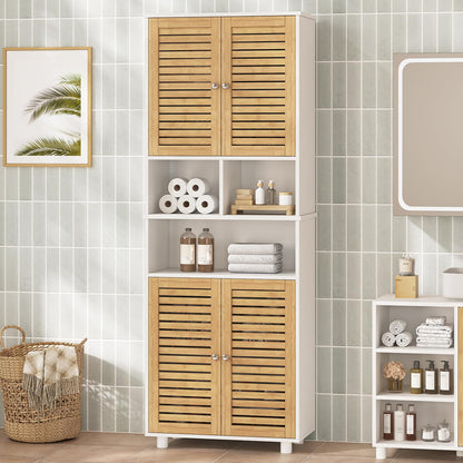 FORABAMB Badezimmerschrank hoch mit 4 Bambustüren, 60 x 30 x 170 cm