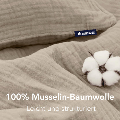 Dreamzie Musselin Bettwäsche Set 135x200 cm - Taupe