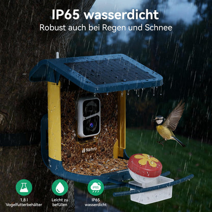 Nafnti V5 Vogelfutterhaus mit 2K-Kamera, Solar und IP65