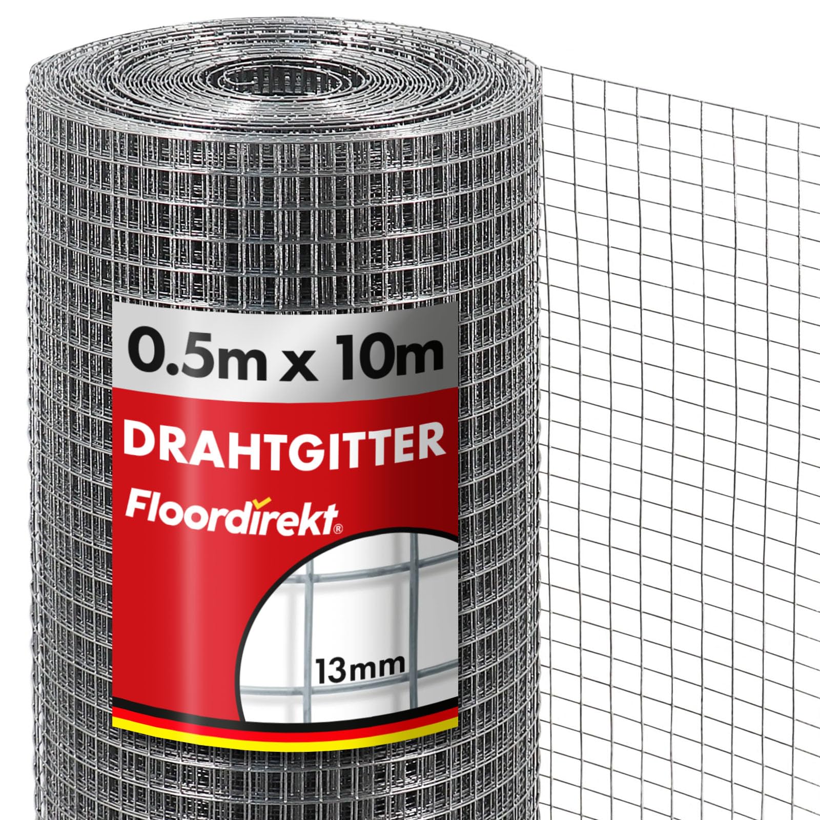Floordirekt Volierendraht Drahtgitter – feinmaschig, 13x13mm, 50cm x 10m. Gerolltes Metallgitter zum Schutz/Gehegebau.
