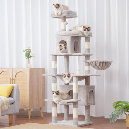 Heybly HCT036W Mehrstöckiger Kratzbaum – 178 cm hoch, hellgrau