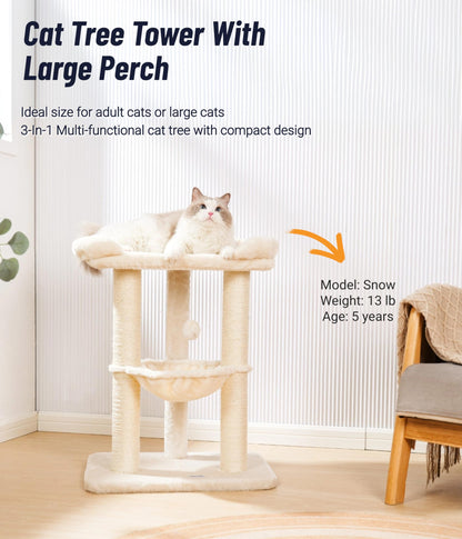 Happi N Pets Kratzbaum 71 cm, Sisal-Kratzstamm mit Hängematte, beige