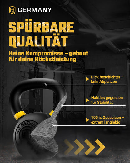 HQ Germany Powdercoat Fitness Kettlebell Vollguss - 16KG