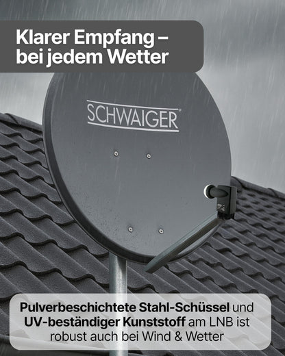 SCHWAIGER 80cm Stahl Offset Satellitenschüssel - Anthrazit Komplettset