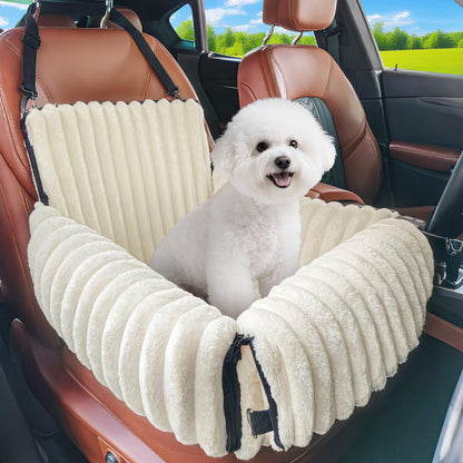 MIXJOY Hunde-Autositz für kleine und mittlere Hunde, Beige – Plüschsitz mit erhöhtem Rand