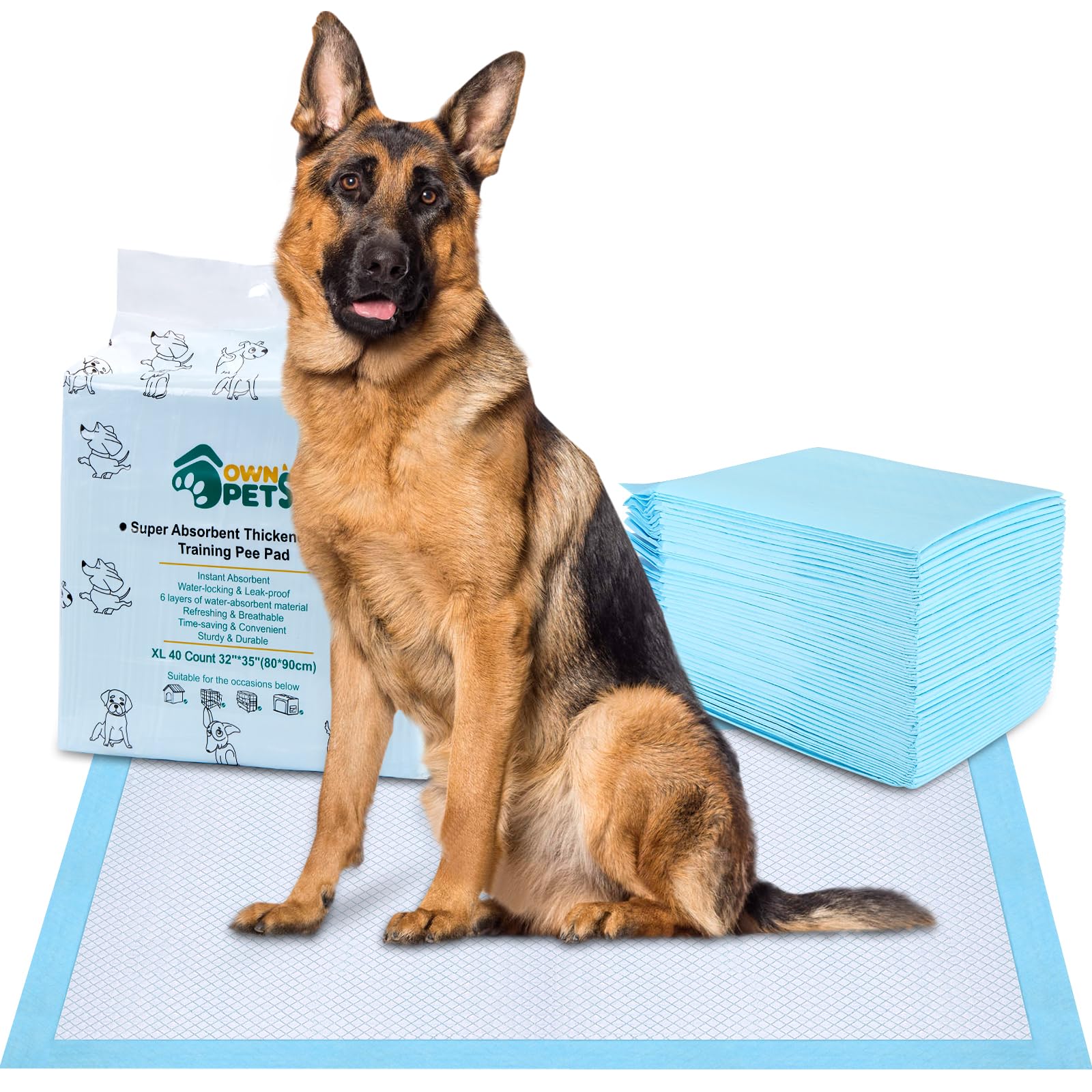 Ownpets Trainingsunterlagen für Hunde 80x90 cm, 40 Stück, XL – Einweg-Pads mit rautenförmig geprägter Oberfläche