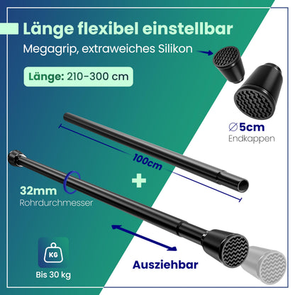 LOBUX Gardinenstange ohne Bohren, Teleskopstange, schwarz, 210–300 cm