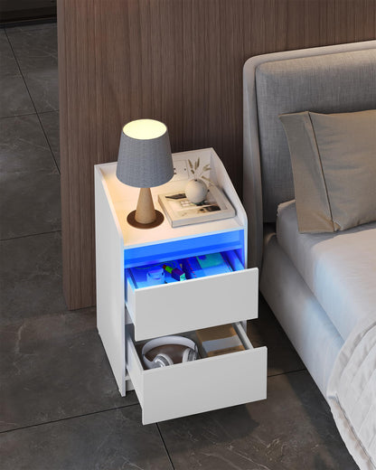 Hzuaneri NS30103X Nachttisch 2er Set – LED, Ladestation, Weiss