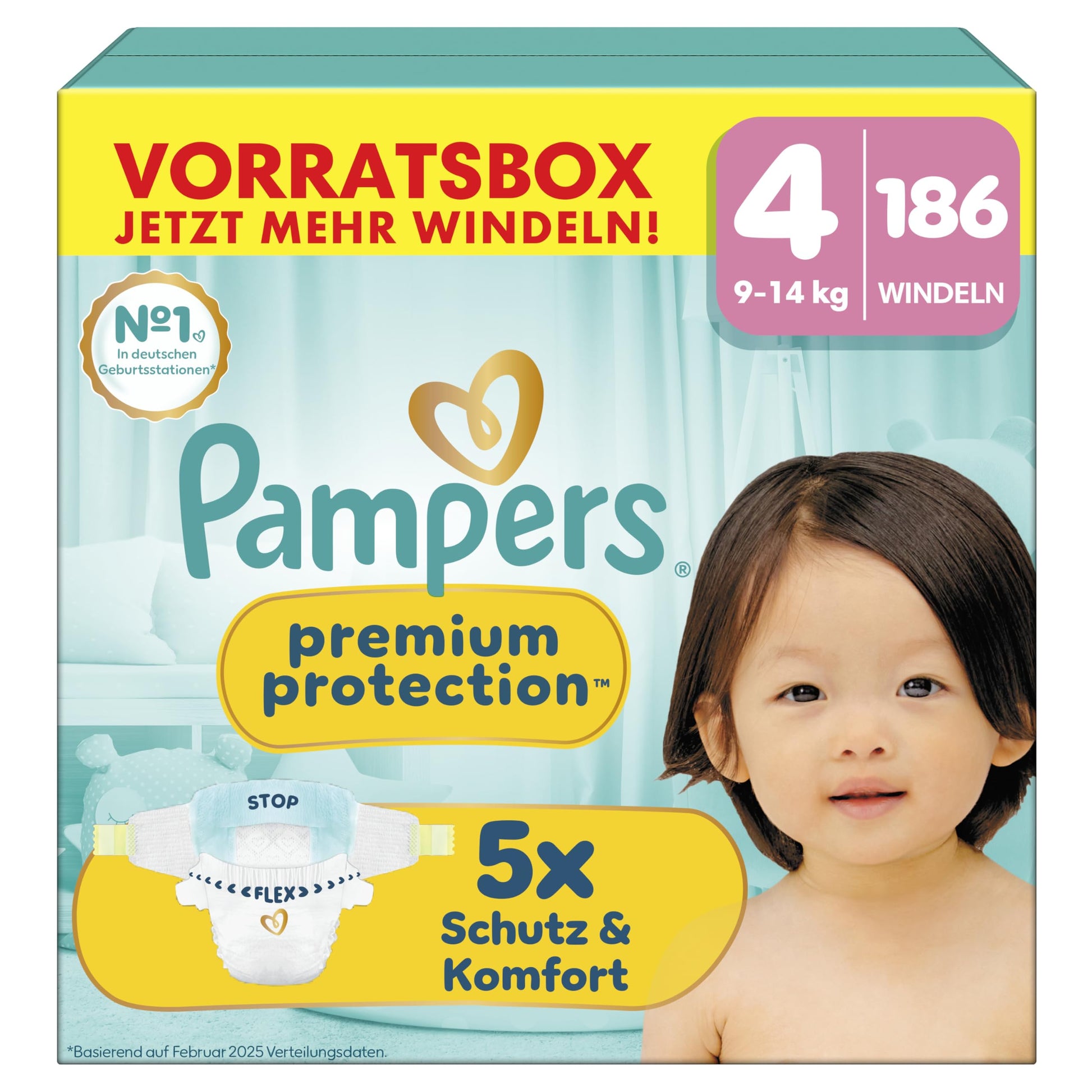 Pampers Premium Protection Windeln Grösse 4, 9–14 kg, 186 Stück