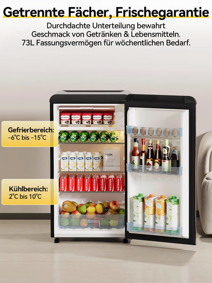 Devoko 75L Retro Kühlschrank mit Gefrierfach Schwarz
