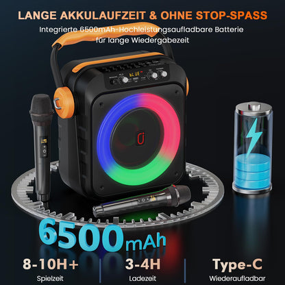 JYX MS80 Karaokemaschine mit 2 drahtlosen Mikrofonen, Bluetooth
