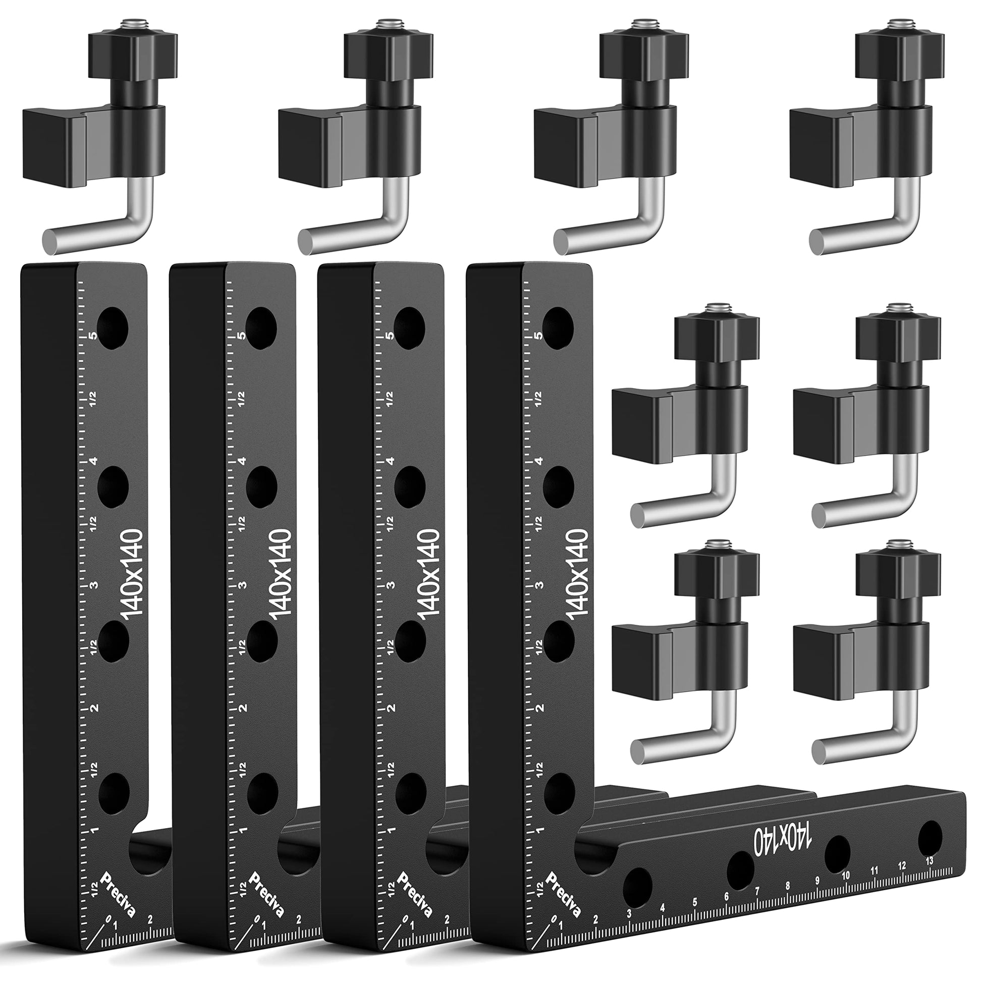 Preciva 90 Grad Positionierwinkel Set, 4 Stück, 140 mm, Aluminium, schwarz eloxiert, Winkelklemmen für Holzbearbeitung
