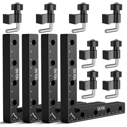 Preciva 90 Grad Positionierwinkel Set, 4 Stück, 140 mm, Aluminium, schwarz eloxiert, Winkelklemmen für Holzbearbeitung
