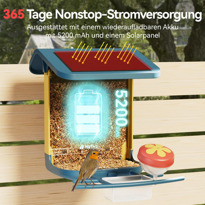 Nafnti V5 Vogelfutterhaus mit 2K-Kamera, Solar und IP65