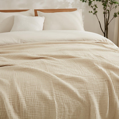 EMME Musselin-Decke Beige, 100% Baumwolle, 152 x 203 cm