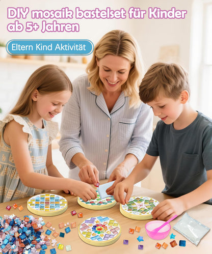 Finsink Mosaik Bastelset Kinder, DIY Untersetzer aus Holz und Glas