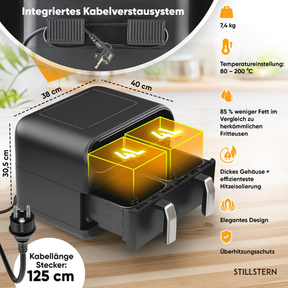 Stillstern Heissluftfritteuse 2 Kammern 8L Dual Zone Airfryer XXL