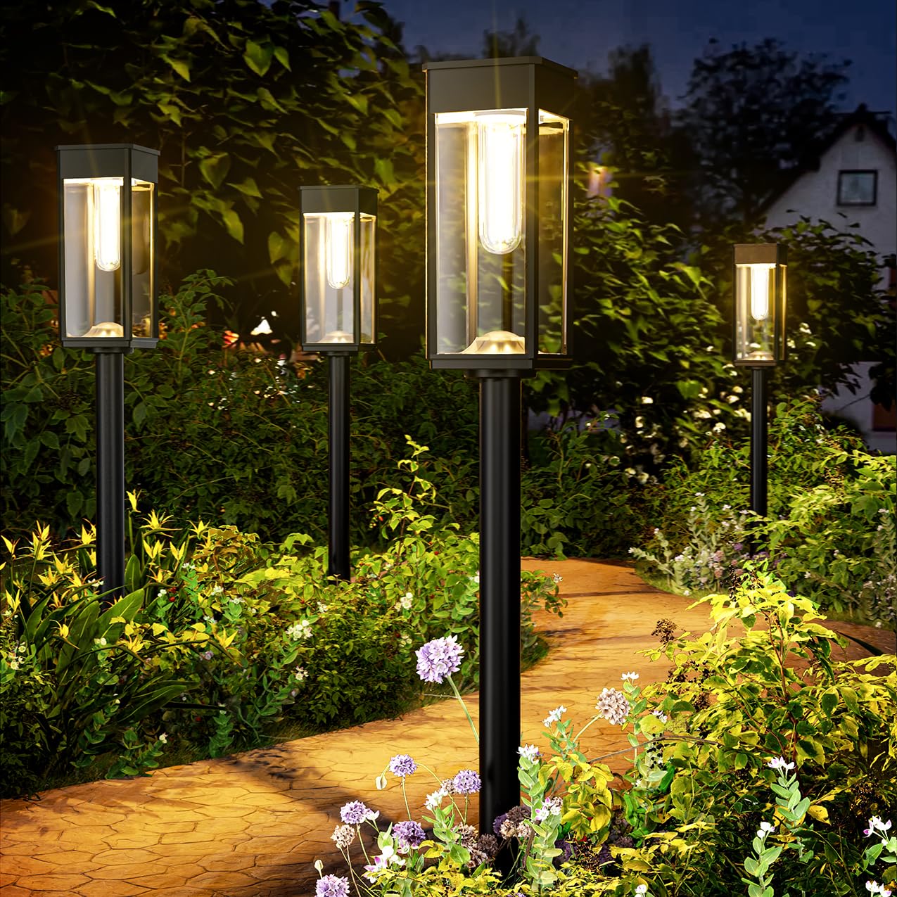 BITPOTT Solarleuchten Aussen 4er-Set, IP65 Gartenleuchten warmweiss – ABS-Gehäuse mit transparentem Lampenschirm