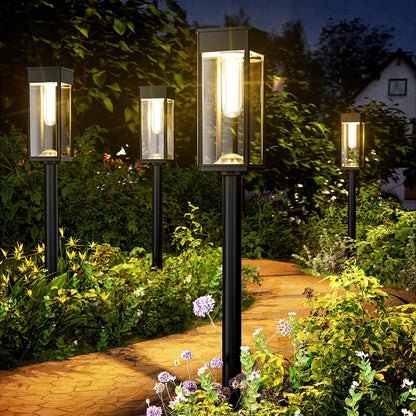 BITPOTT Solarleuchten Aussen 4er-Set, IP65 Gartenleuchten warmweiss – ABS-Gehäuse mit transparentem Lampenschirm