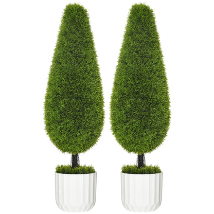 HOMCOM 2er-Set Zypressen Kunstbaum 90cm UV-Schutz. Zwei 90cm hohe, grüne Kunst-Zypressen zur UV-beständigen Deko im Innen- oder Außenbereich.